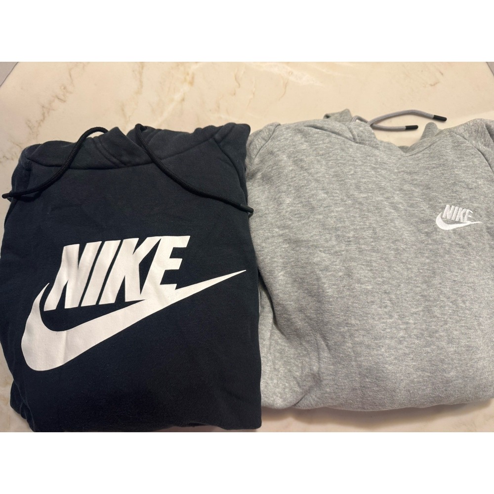 2 Nike Women's Pullover Hoodies Sweatshirts Gray Black Swoosh Logo Gray-M BLK-L